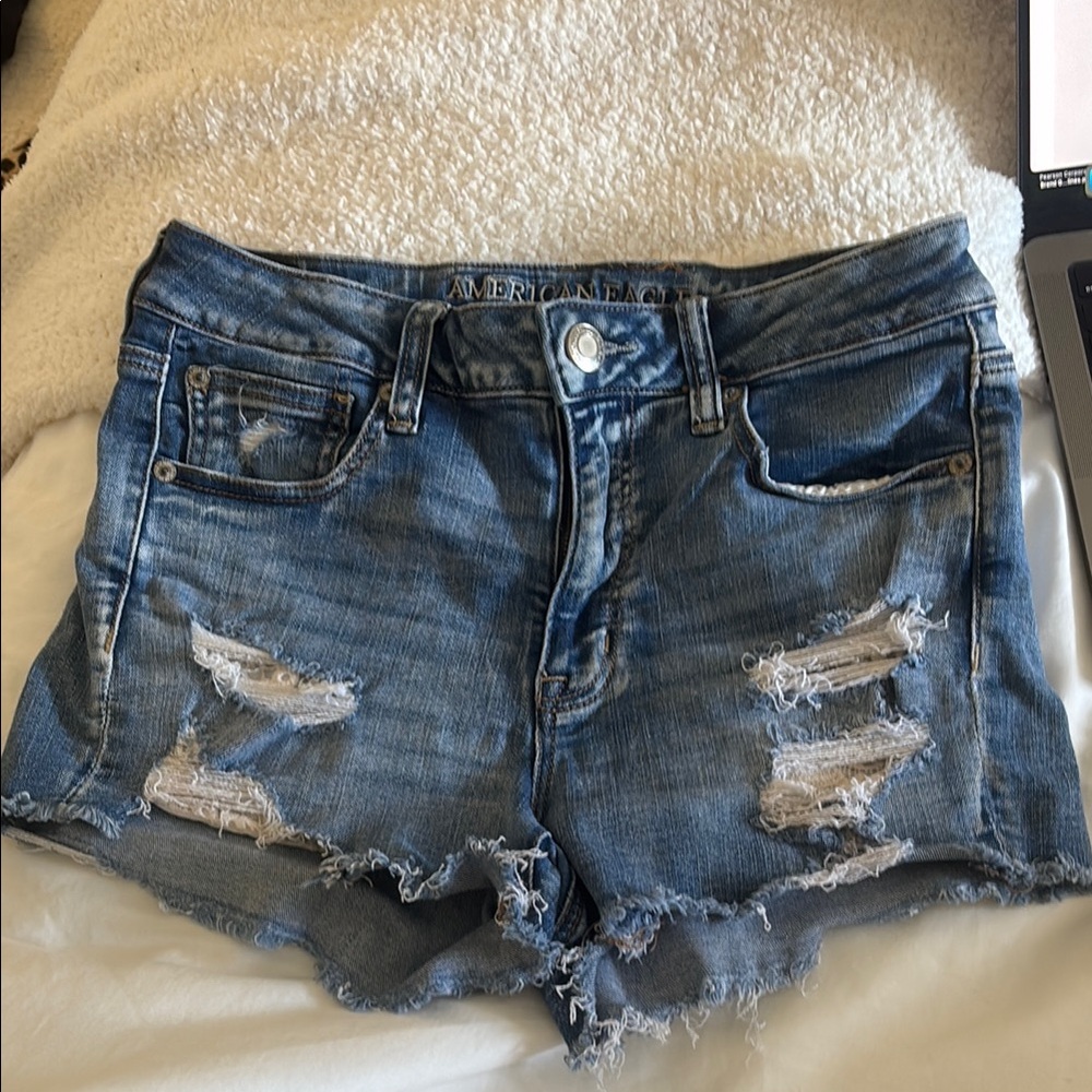 American Eagle Outfitters Blue Distressed Jean Shorts